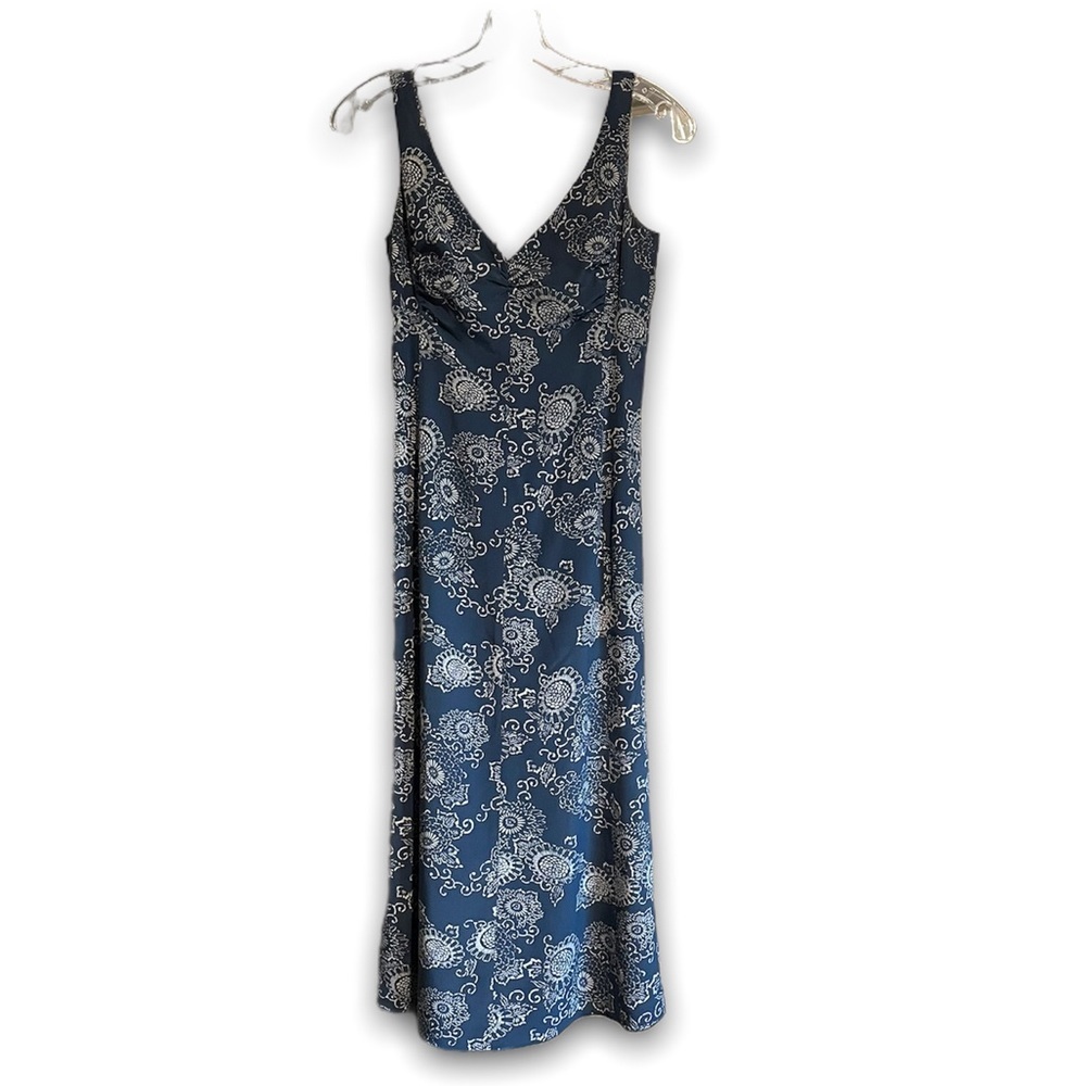 EUC J.Crew Vintage Blue Sunflower Floral 100% Silk Dress